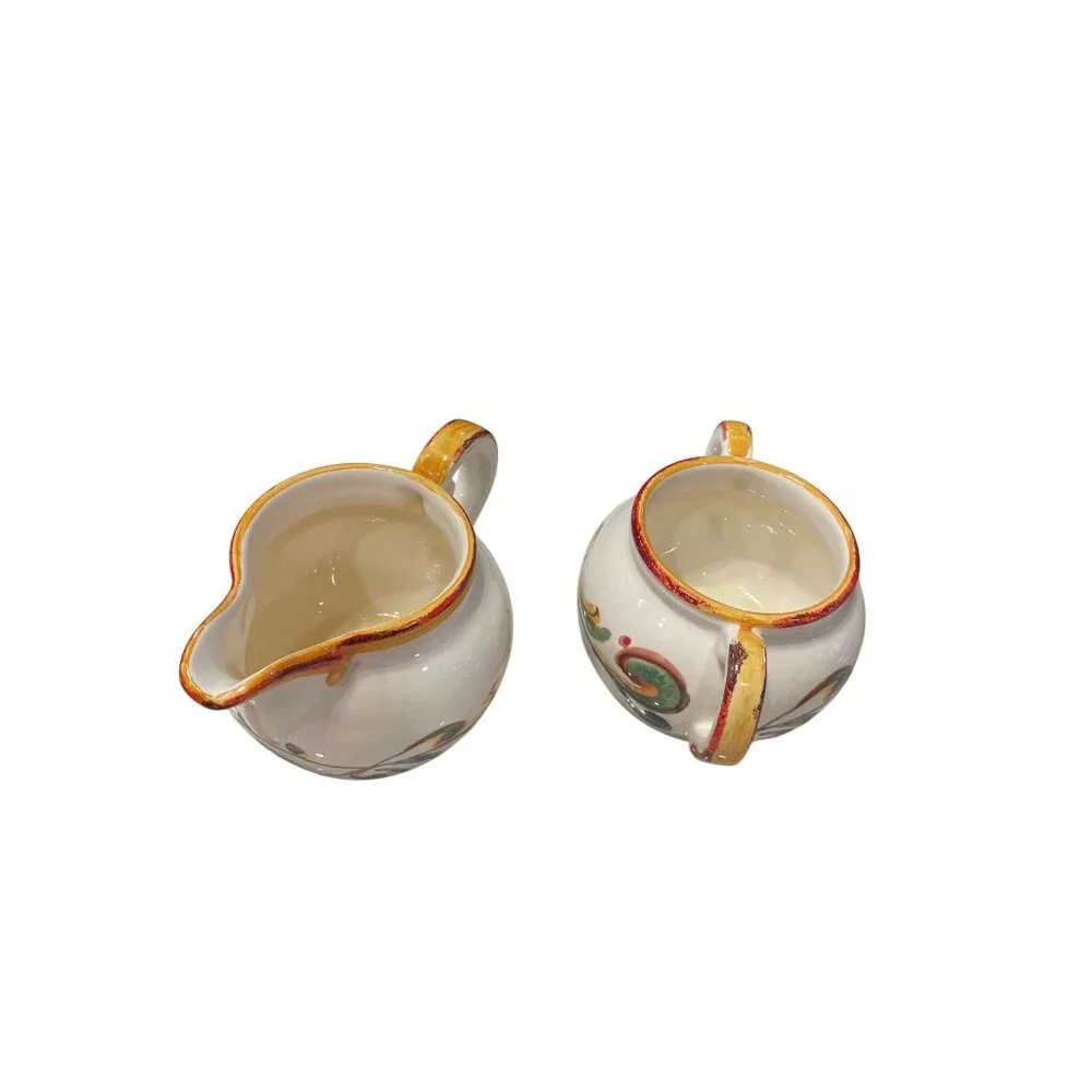 Sur La Table Italian Handmade floral ceramic bowl creamer sugar salt pepper set